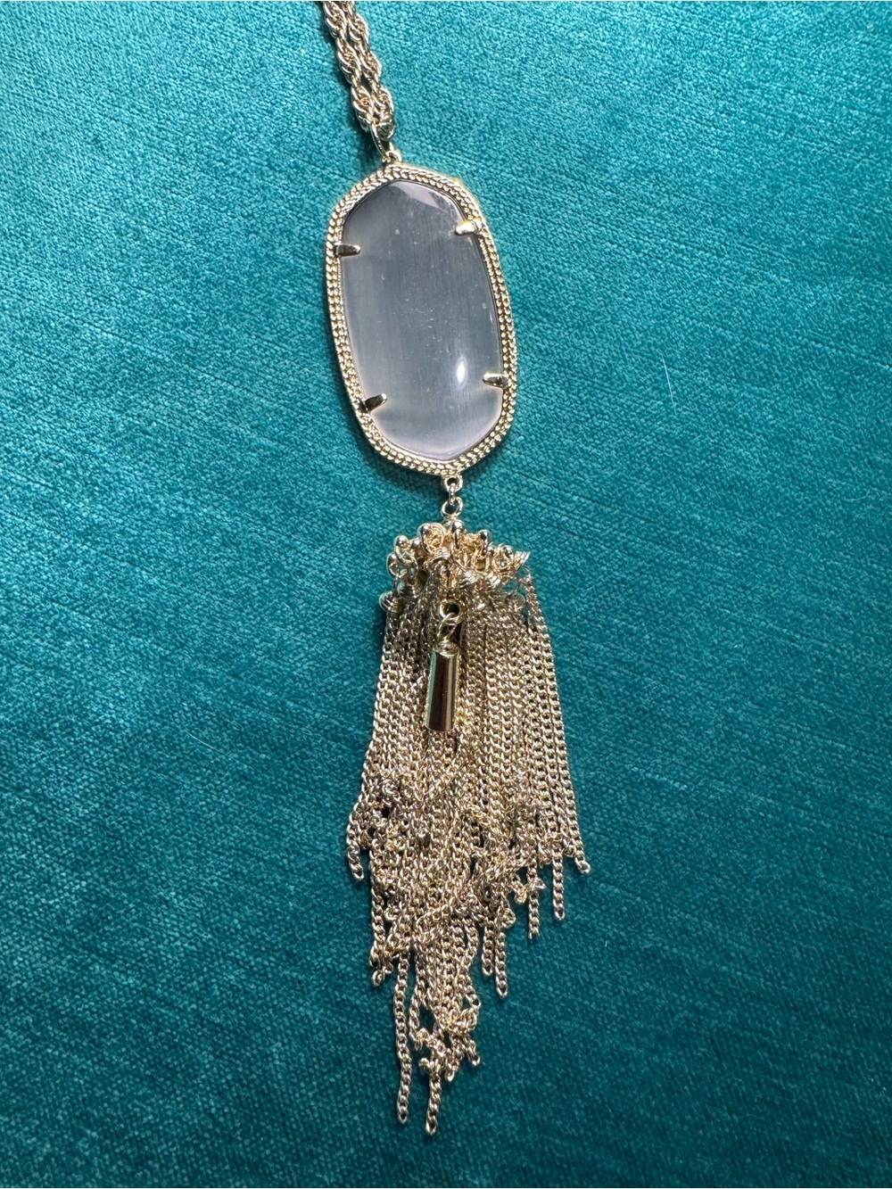 Kendra Scott Gold Tassel Necklace with Gray Oval Pendant